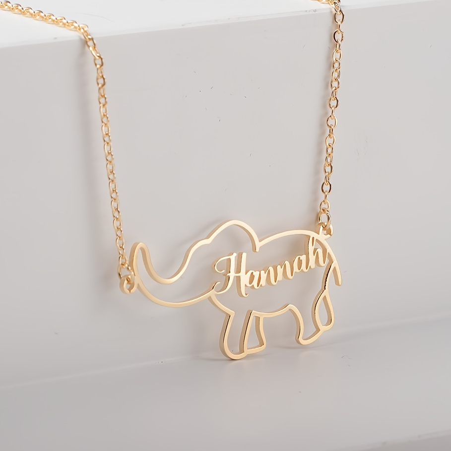 

Personalized Hollow Out Elephant English Letter Pendant Necklace Adjustable Neck Chain Jewelry Decoration Animal Theme (notation Only Can Do English )