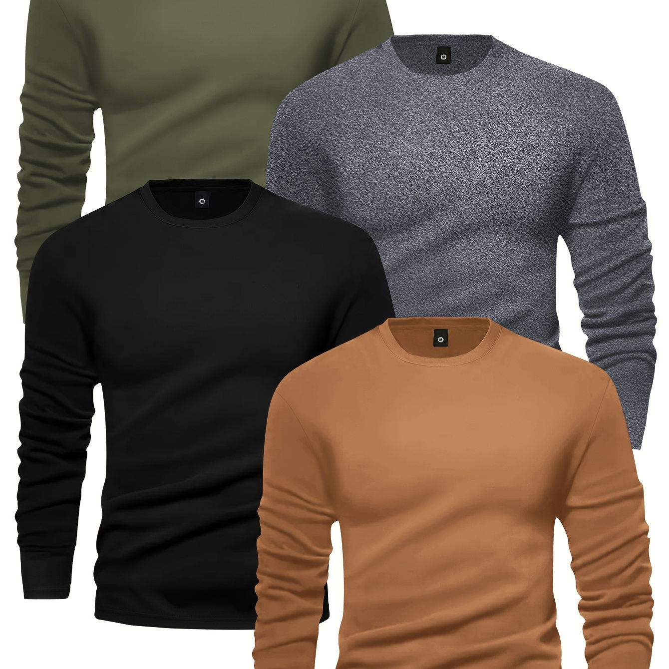 

[customer ] 4pcs Men's Long Sleeve T-shirts - Casual & Sporty, Crew Neck Pullover Tops For Jogging & Casual Attire, Breathable Polyester