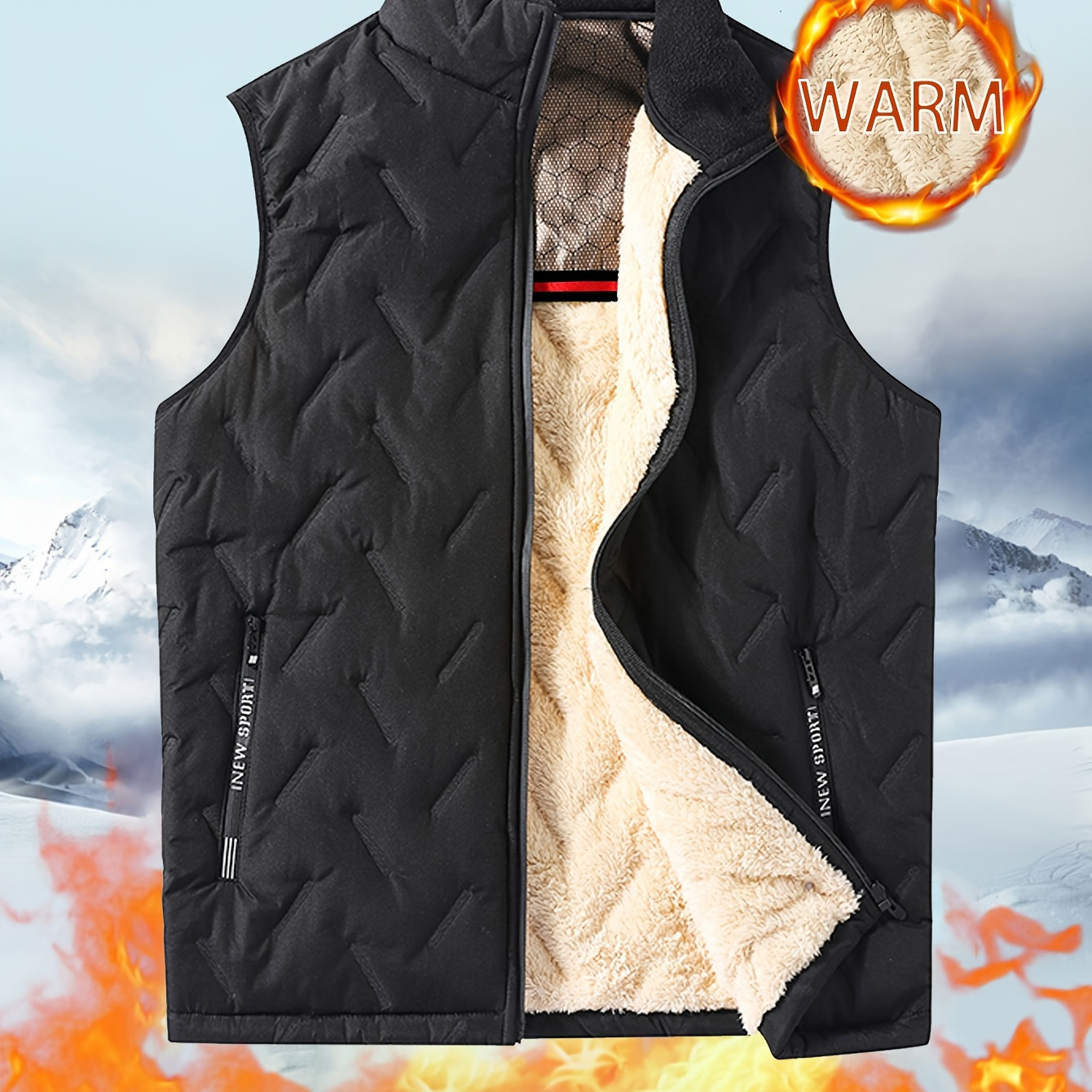 

Ultra-warm Fleece-lined Vest With Graphene Technology - Casual, Zip-up Sleeveless Jacket For , Fall/winter Outdoor Activities