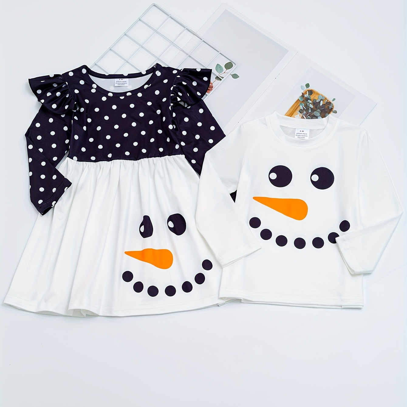 1pcs Christmas Sister Matching / Long Sleeve Top, Snowman Clothes, Outfits, Boys/ Clothes For (not 2pcs), For &