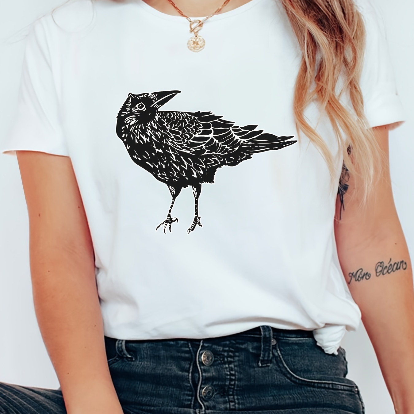 

Bird Graphic Fashion Sports Tee, Short Sleeve Round Neck T-shirt Top, Women's Activewear