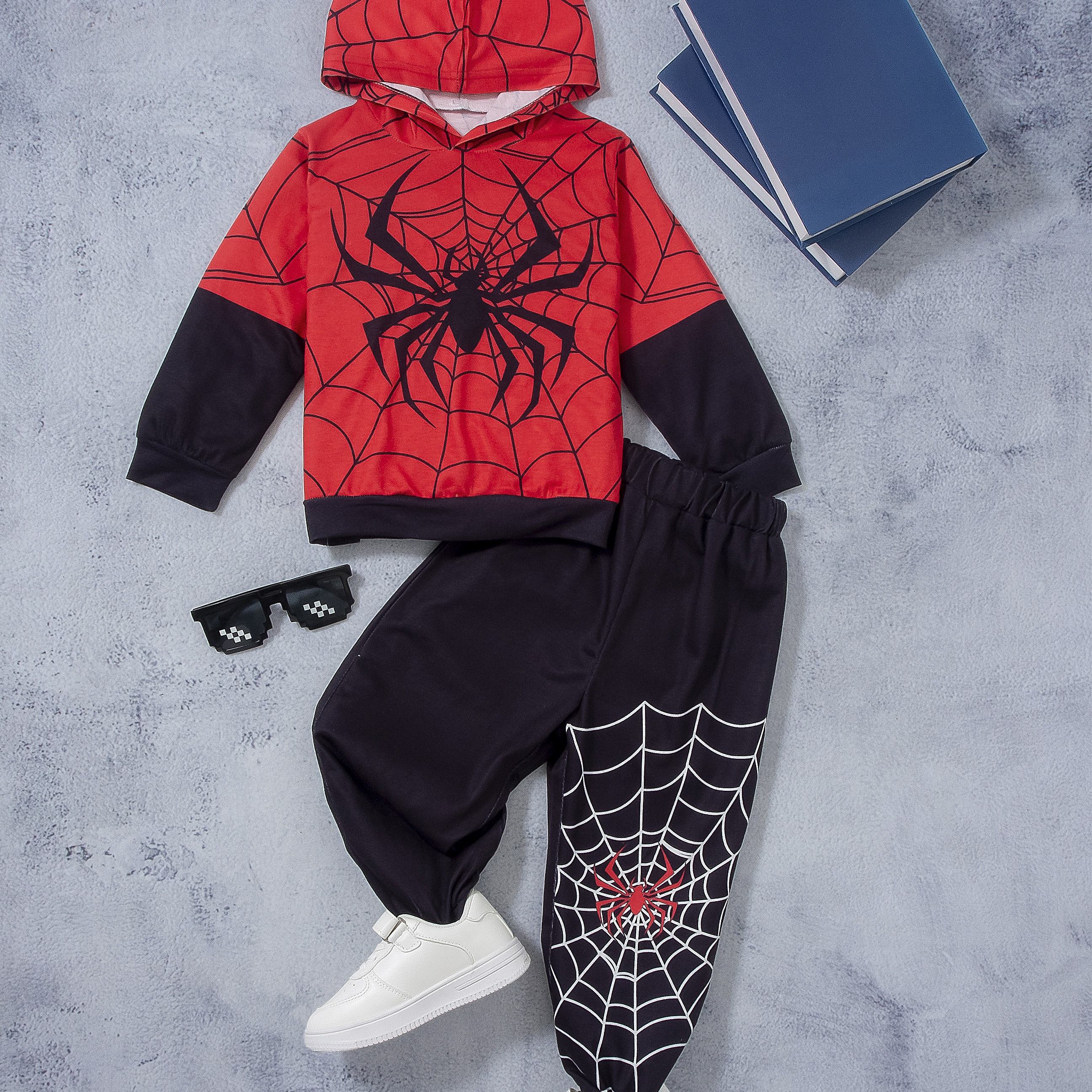 

2pcs Boy's Spider Web 3d Print Hoodie Outfits, Casual Hoodies Long Sleeve Pullover Hooded Sweatshirt & Pants Joggers Set