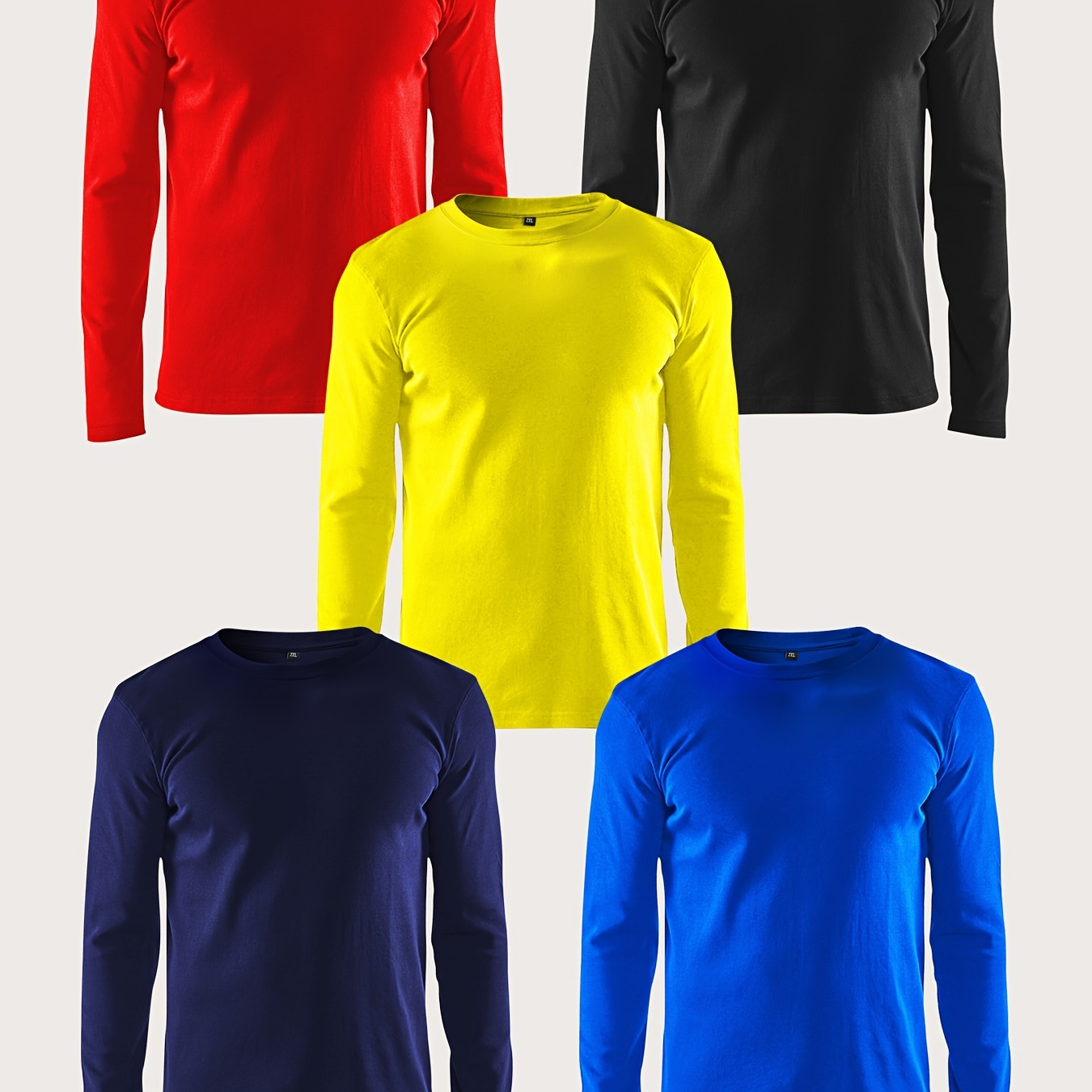 

5pcs- Men's Plus-size Sports Long Sleeve, Casual, Skin-friendly, Breathable Long Sleeve T-shirt, Plus Size