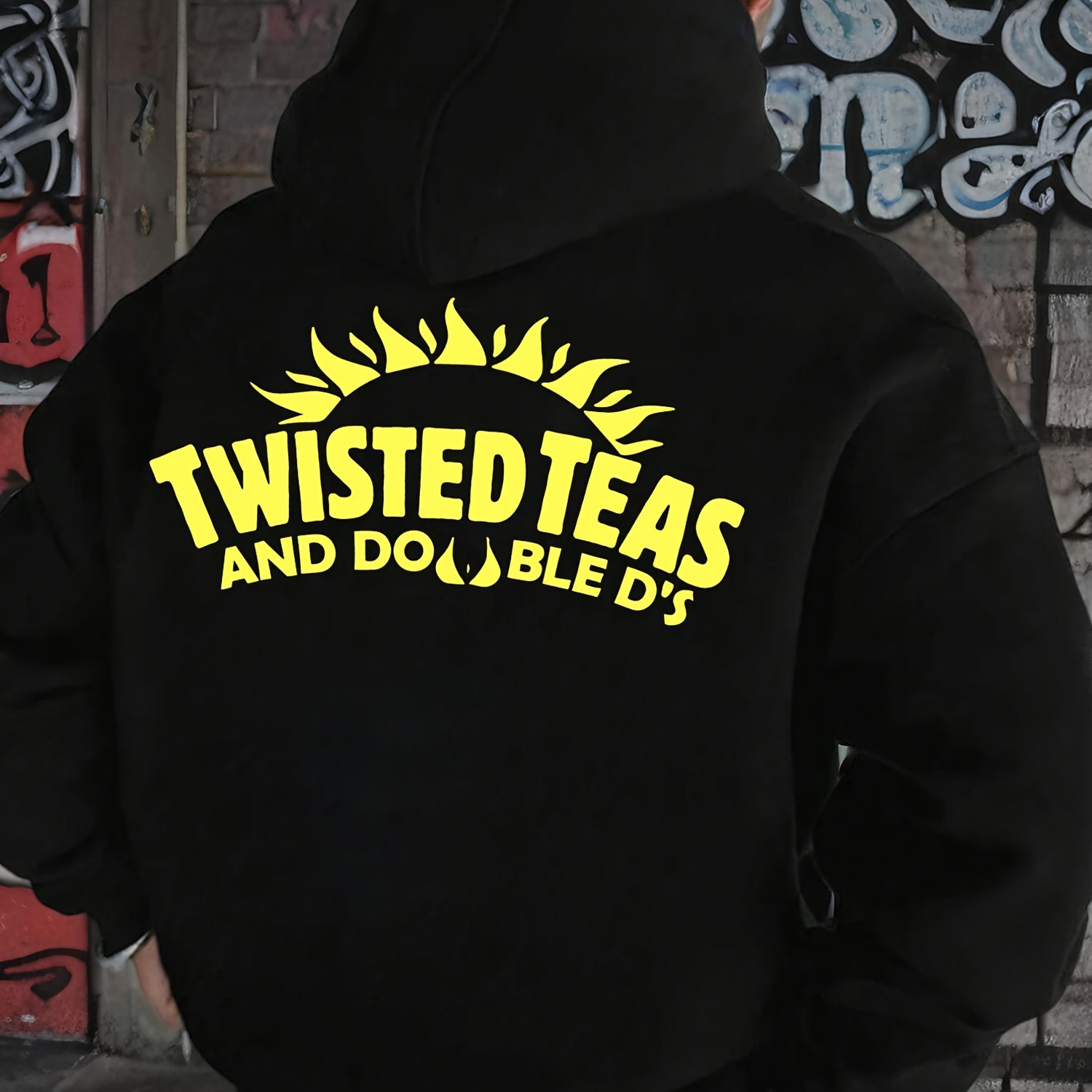 

1pc Men's Twisted Teas And 's Casual Hoodie, Polyester 100% Non-stretch Knit Fabric With Pocket Detail, Loose Fit Hooded Sweatshirt With Alphabet Print