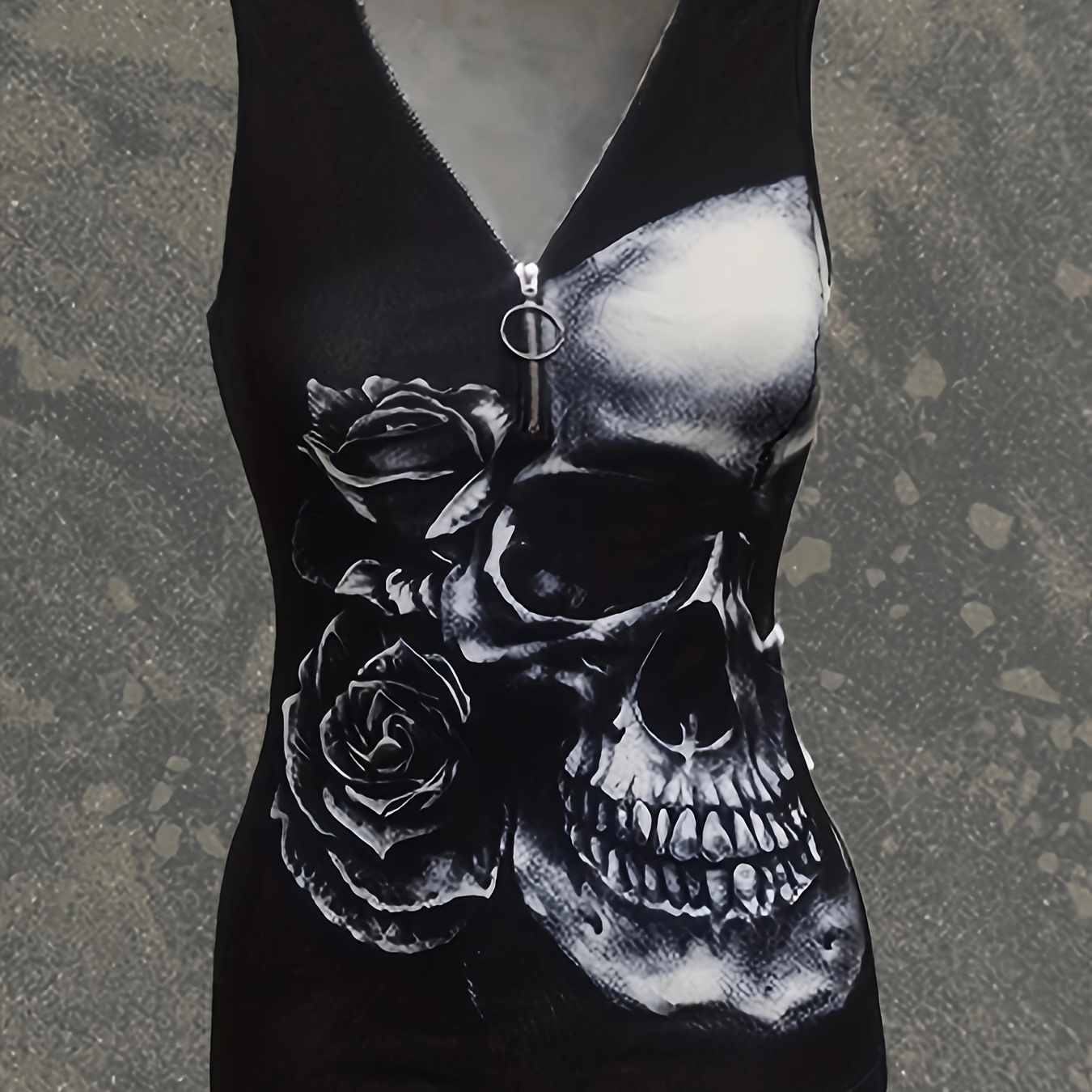 

Gothic Style Pattern Print V Neck Tank Top, Casual Sleeveless Tank Top For Summer, Women's Clothing