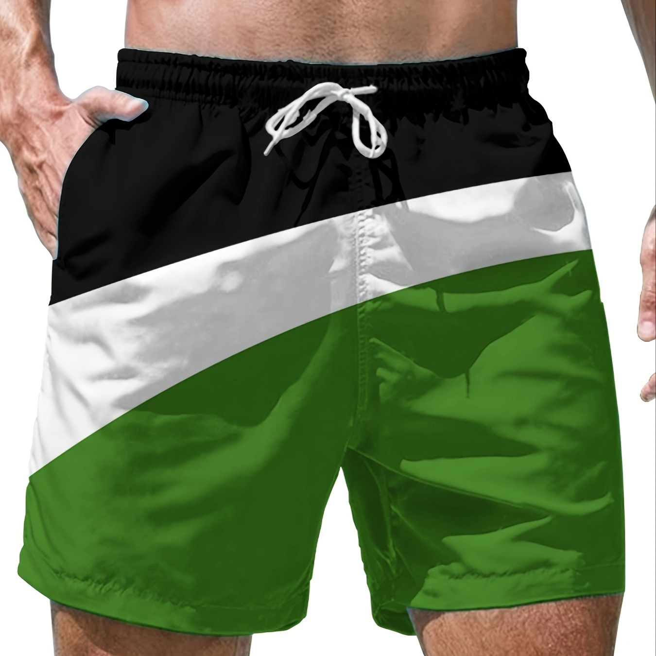 

Color Block Pattern Men's Sports Shorts With Drawstring And Pockets, Chic And Trendy Shorts For Summer Fitness And Outdoors Wear