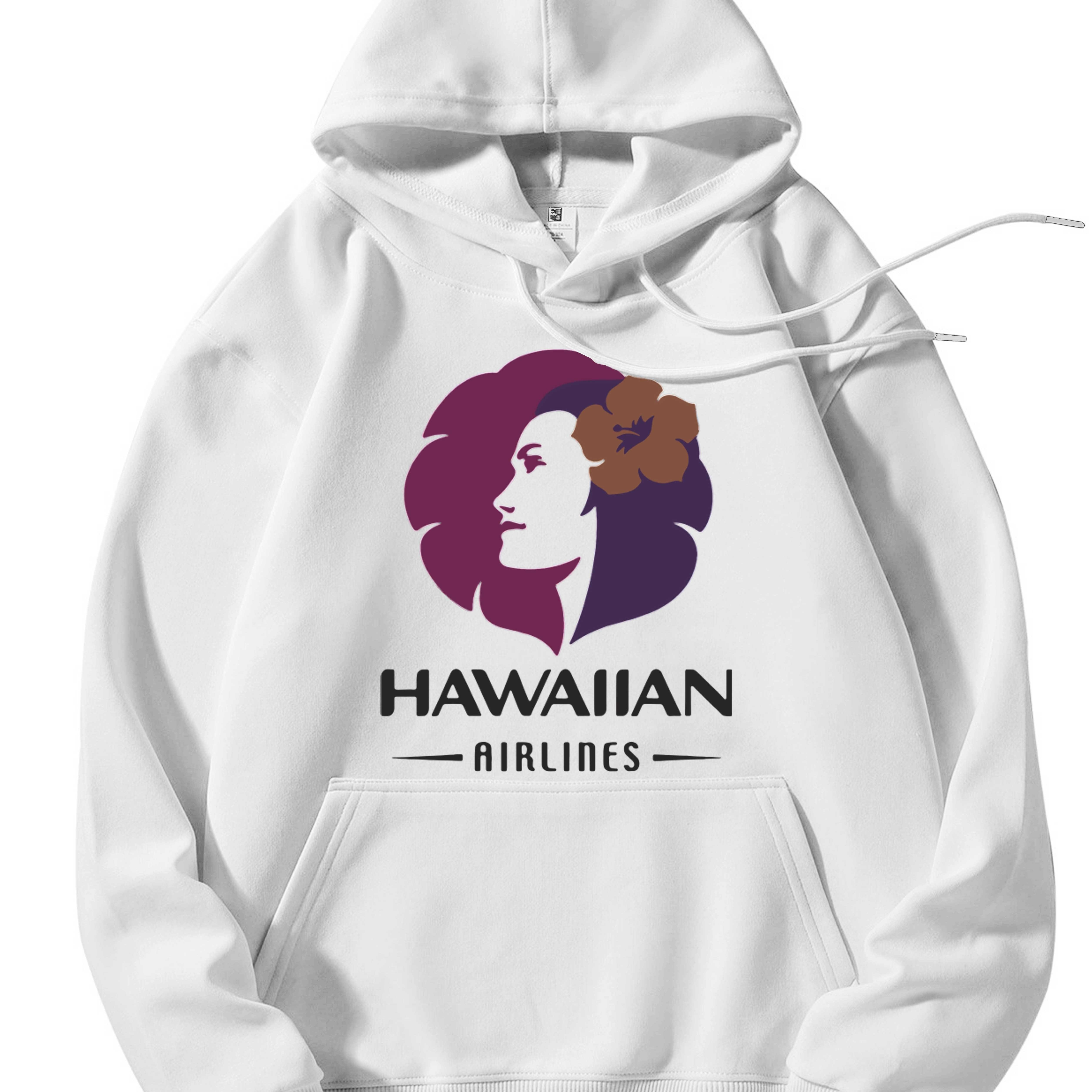 

Hawaiian Airlinesmen's Fashionable Hoodie With Fleece Fleece Hood And Rope For Autumn And Winter Styles White