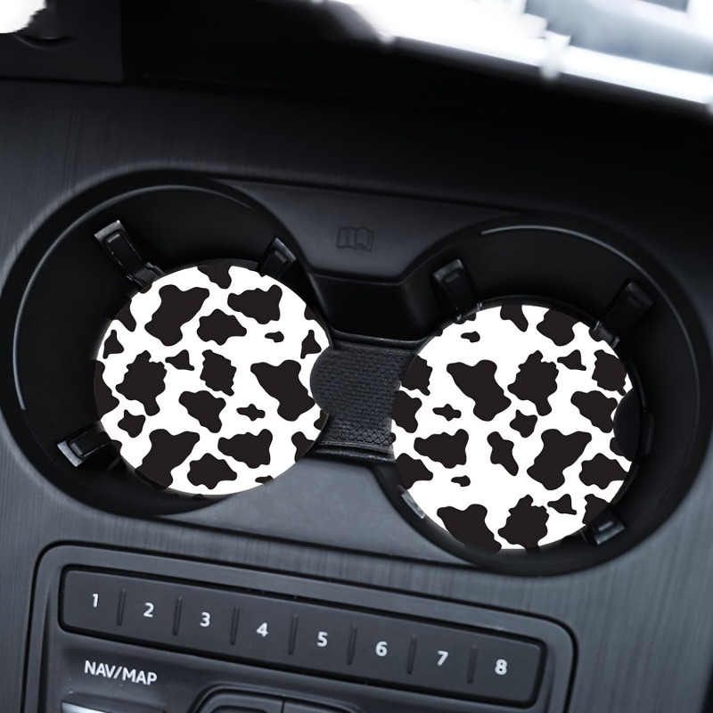

2pcs Car Coasters, Cow Print Cup Slot Mat Silicone Non-slip Pad Cup Heat Insulation Coasters For Car Interior Accessories