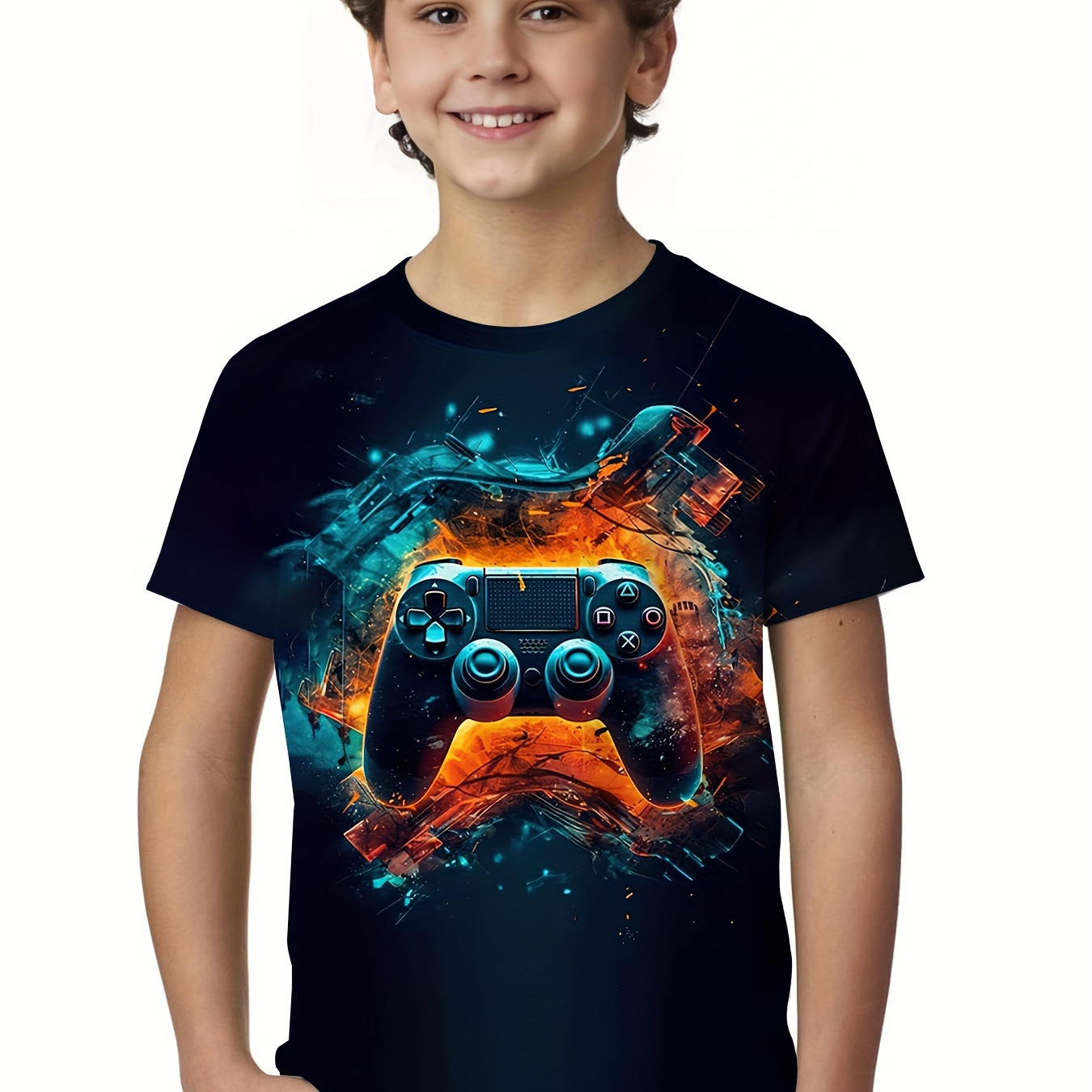 

T-shirts Cool Avec Impression 3D GamePad Pour Garçons – Vêtements D'été Cool, Légers Et Confortables !