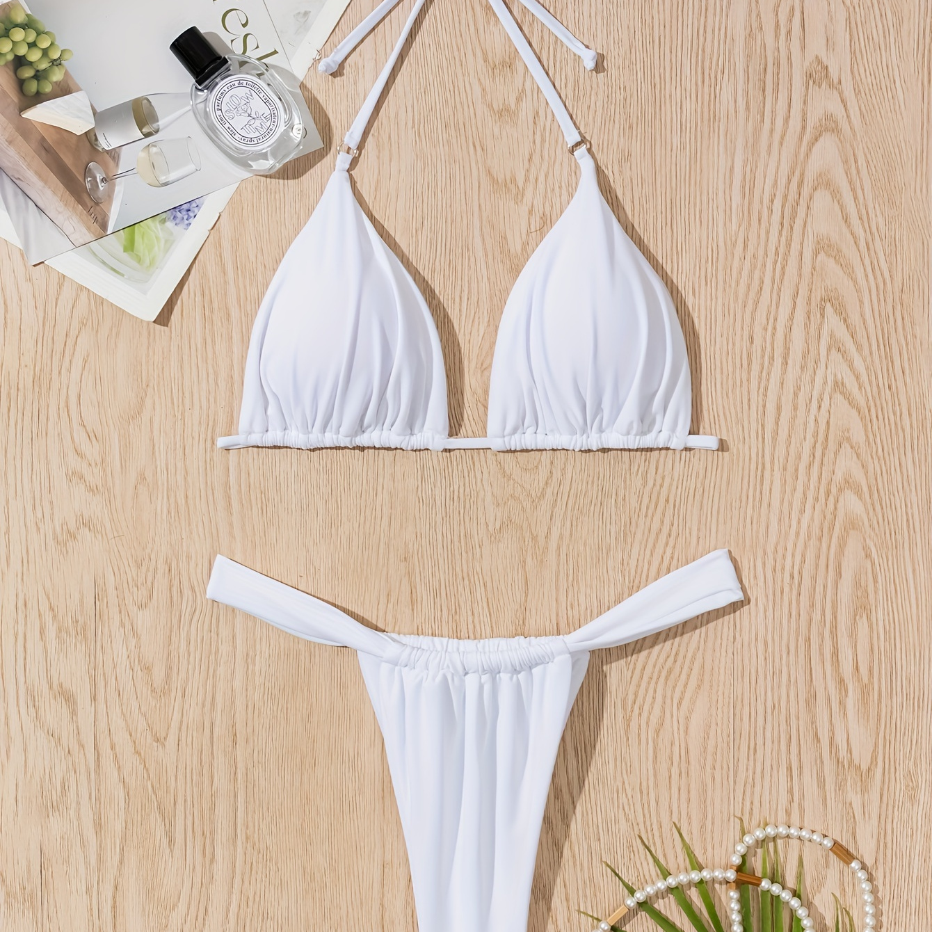 

Ensemble Bikini À Deux Pièces Avec Triangle De Couleur Unie, Haut De Maillot De Bain À Col En V Et Dos Nu Avec Lien, Bas De Maillot De Bain Échancré, Maillots De Bain Et Vêtements Pour Femmes