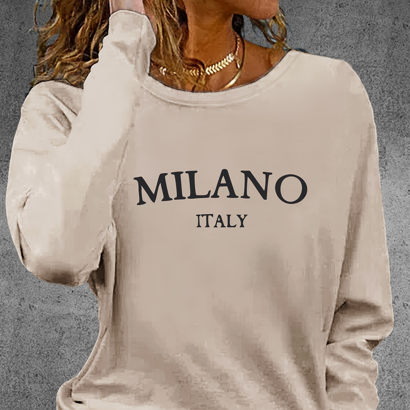 

1pc Women's Casual Crew Neck Long Sleeve T-shirt With Italy , Polyester Knit Pullover Top For Spring & Fall