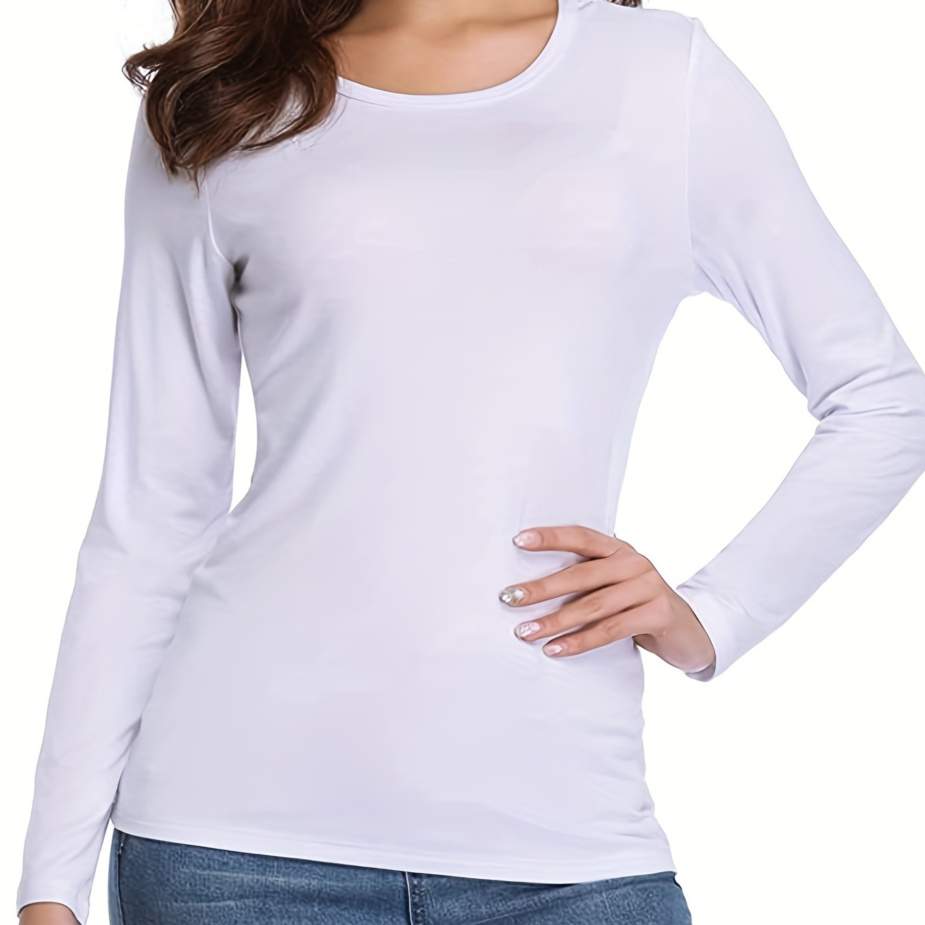 

Solid Crew Neck T-shirt, Casual Long Sleeve Lim Top For Spring & Fall, Women's Clothing