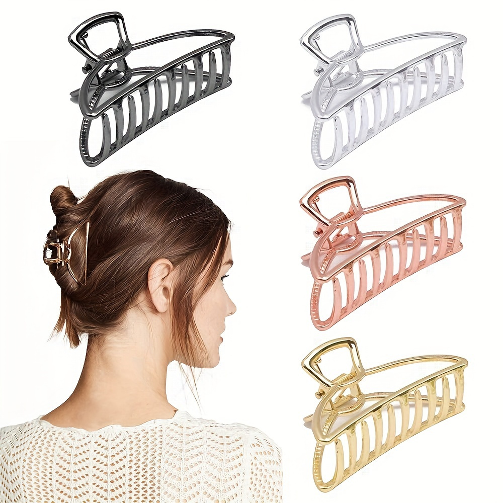 

4pcs Solid Metal Hair Claw Clip Y2k Minimalist Hollow Banana Clip Large Non Slip Elegant Hair Styling Accessory