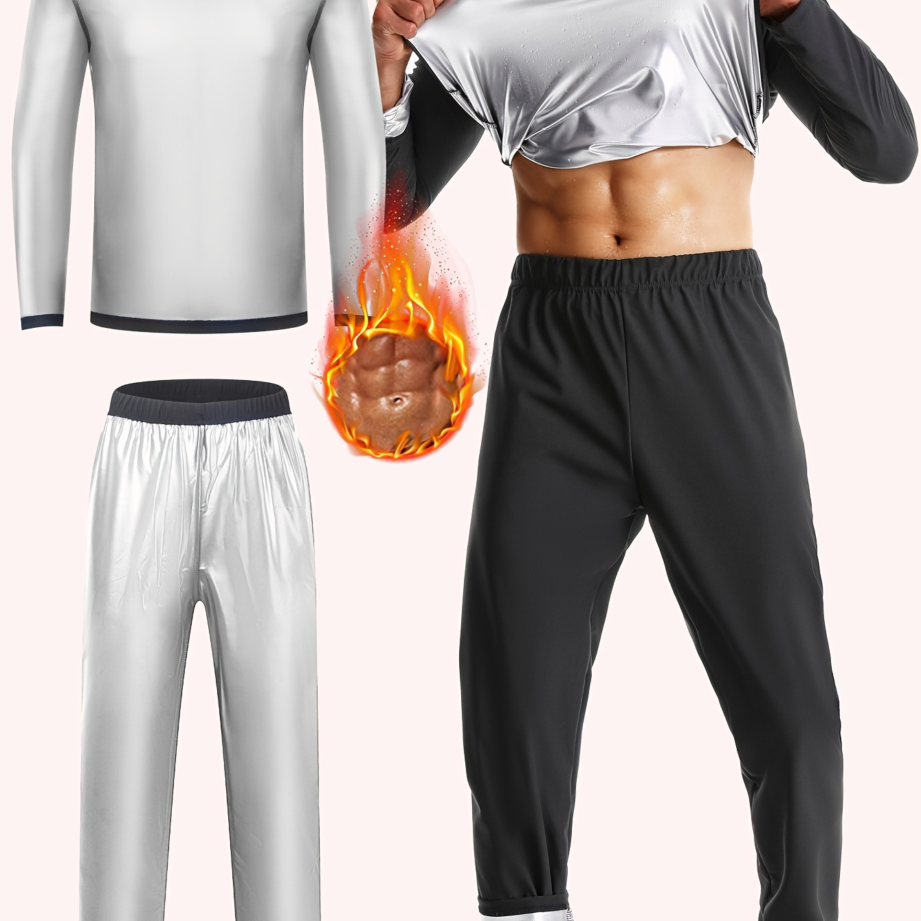 

Set Of 's Sauna Sportswear, Men's Long-sleeved Pants, Men's Long Pants, Men' Shapewear, Men's Shapewear Set, Fitness Training Clothes, Men' Quick Sweat Clothes, Men's Shapewear