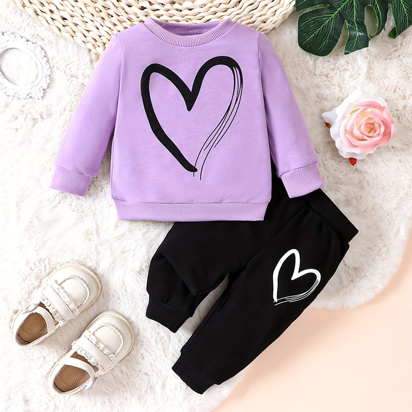 

Toddler Baby Girl Love Print Set Long Sleeve Pullover Top Pants 2pcs Casual Outfit