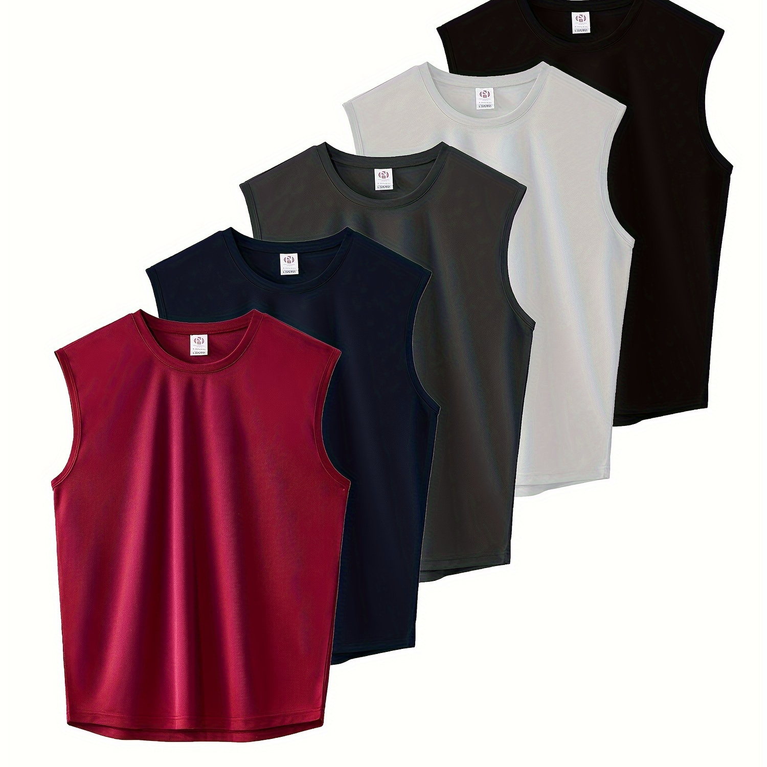 

5-pack Men's Athletic Quick-dry Mesh Tank Tops, Sleeveless Breathable Sports Vests, Lightweight Casual Fitness Shirts