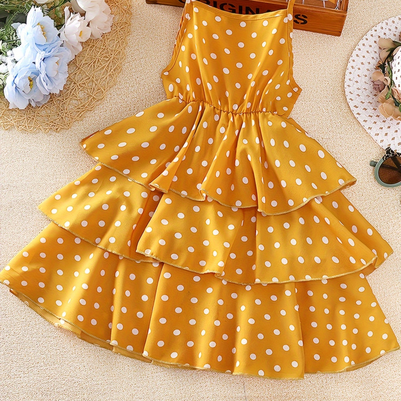 

Cute Polka Dot Camisole Tiered Dress Girls Vacation Casual Slip Dresses Summer Gift