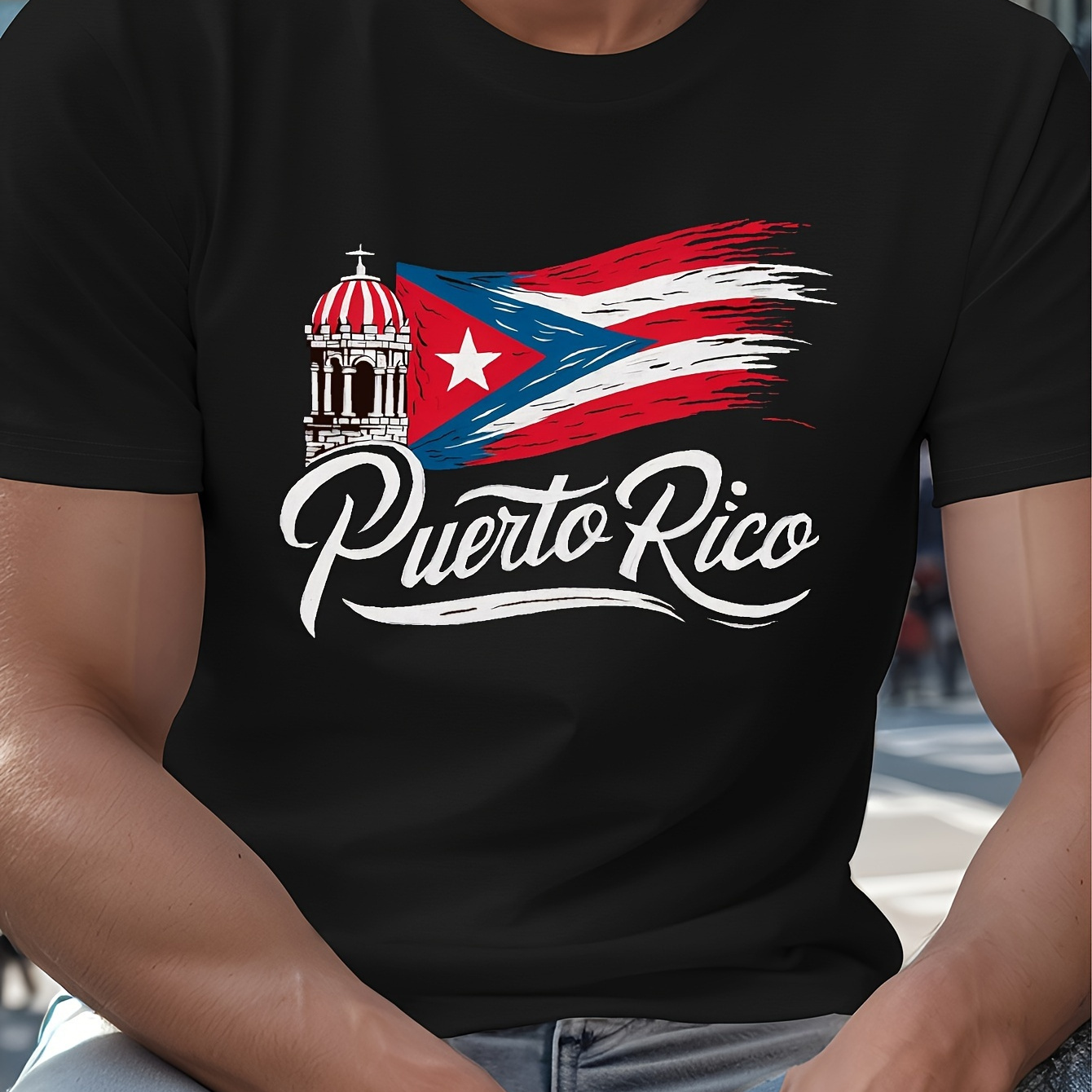 

Puerto Size Men's T-shirt - Casual Short Sleeve With Vibrant Flag Print, Breathable Polyester, Machine Washable