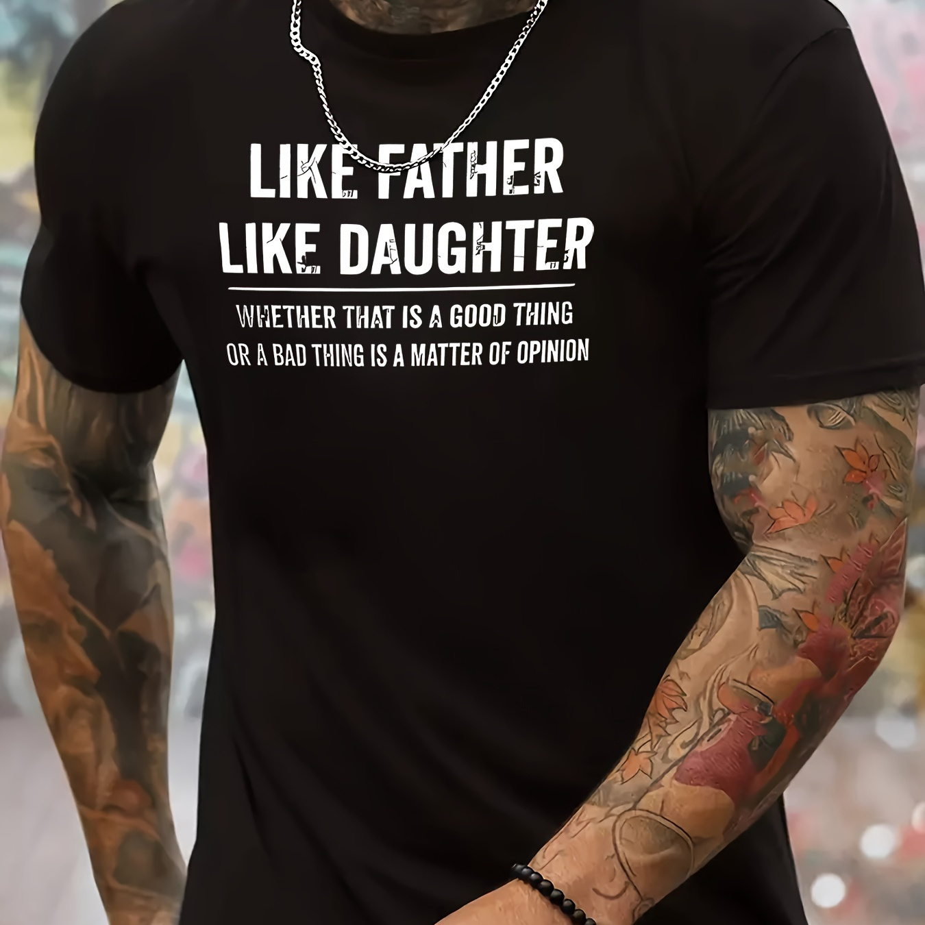 

Like Father Like Daughter Print Men's Crew Neck T-shirt, Short Sleeve Versatile Casual Summer Clothes