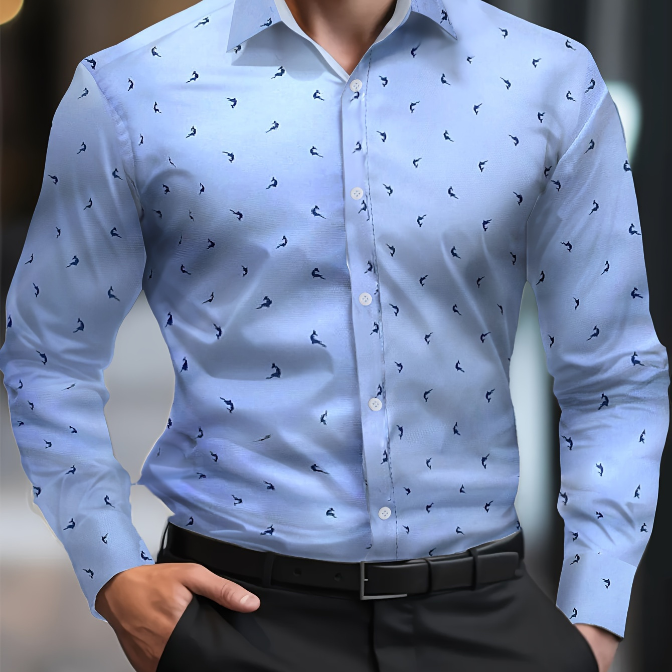 

Men's Lapel Collar Design Dress Shirts, Long Sleeve Casual Button Up Shirt For Formal Occasions