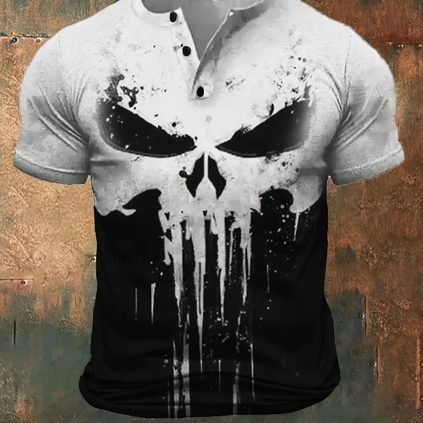 

Men's Casual Print T-shirt, Chic 3 Button Short Sleeve Crew Neck Shirt