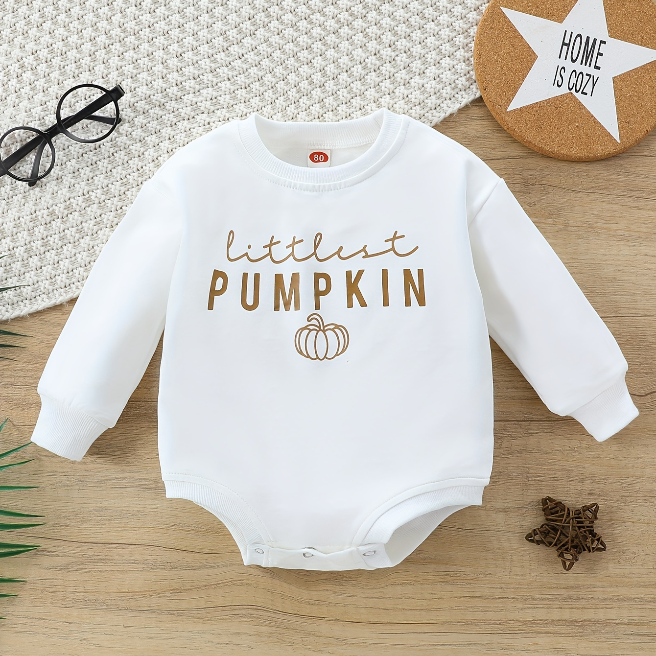 

Baby Toddler's Cute Halloween Letter Print Romper, Long Sleeve Casual Triangle Jumpsuit