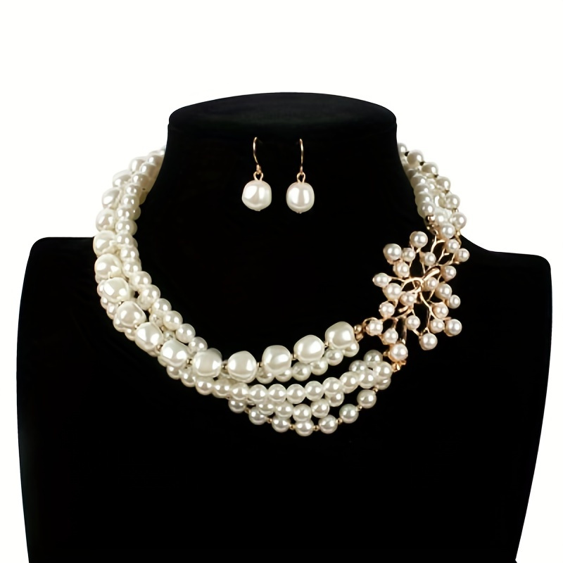

Vintage Baroque Style Faux Pearl Tree Branch Design Necklace & Earrings Jewelry Set For Party Wedding Prom Decor Ornament
