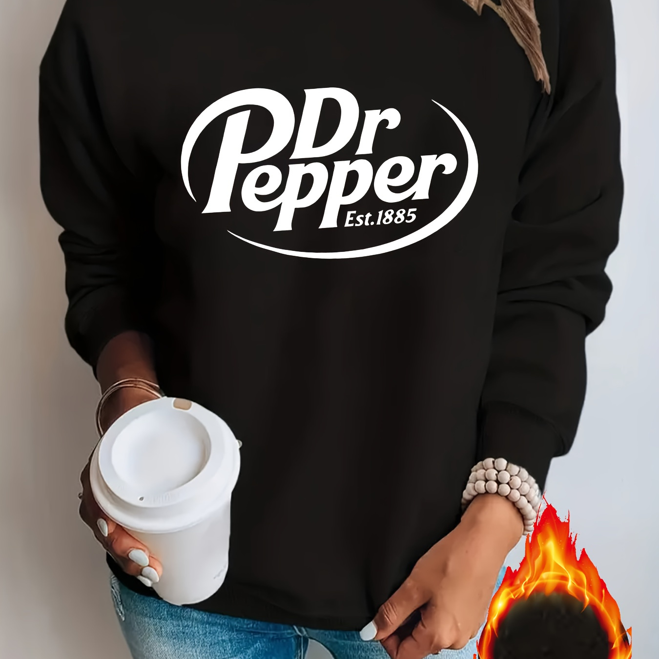 

Women's Cozy Fleece-lined Sweatshirt With Letter Print - Casual Long Sleeve Crew Neck Pullover, Machine Washable