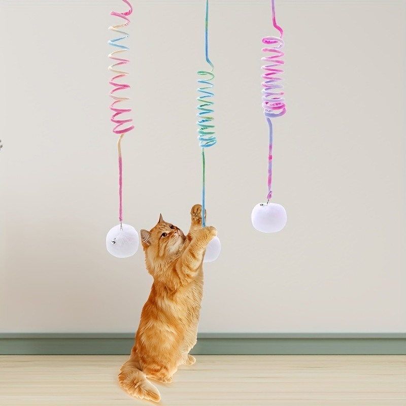 

Interactive Cat Teaser Toy With Hanging Spring And Plush Ball - Engage Your Kitten In Playtime Fun!