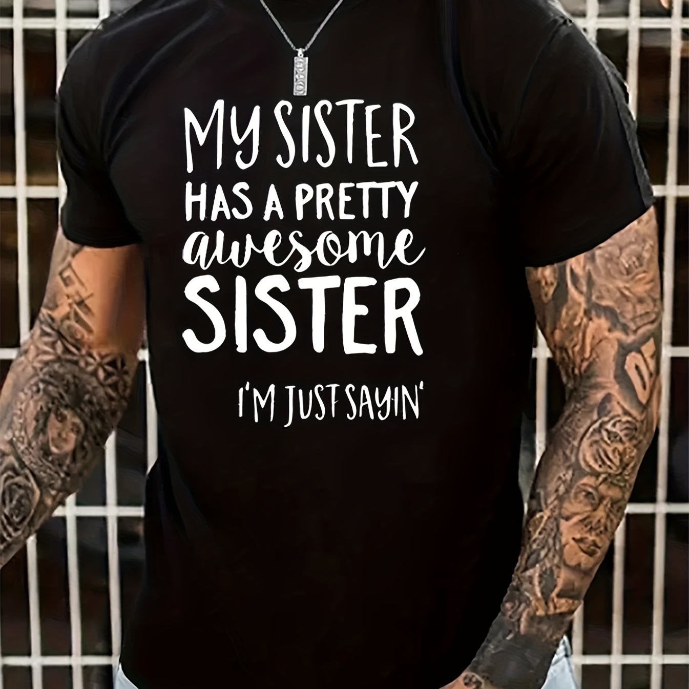 

My Sister Has An Awesome Sister Print Men's Round Neck Short Sleeve Tee Fashion Regular Fit T-shirt Top For Spring Summer Holiday