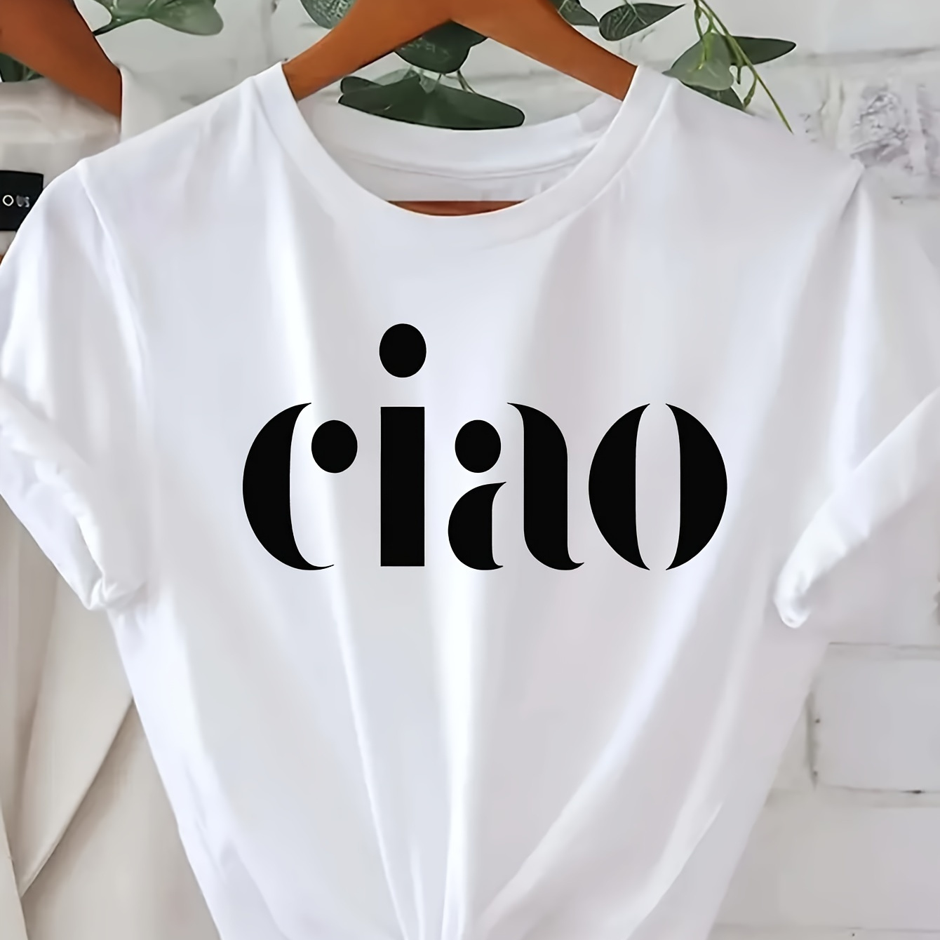 

Ciao Letter Print Crew Neck T-shirt, Casual Short Sleeve Top For Spring & Summer, Women's Clothing