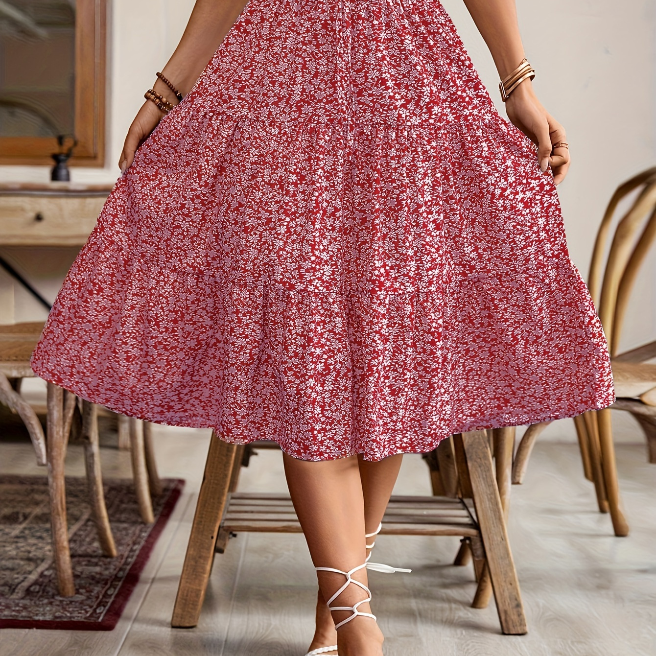 

Floral Print Ruffle Hem Tied Skirt, Casual A-line Elastic Waist Skirt For Spring & Summer, Women's Clothing