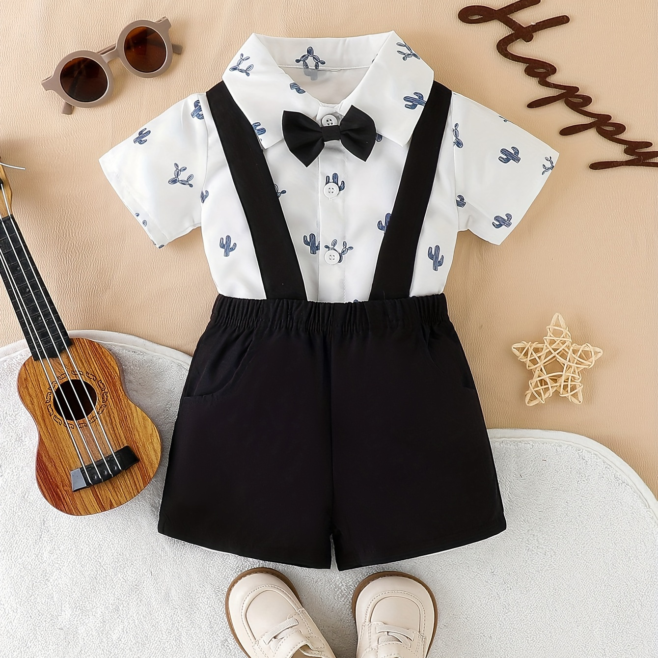 

Baby Boy Spring Summer Gentleman Set, Shirt & Suspenders Shorts & Bow Tie, Infant & Toddler's Clothes