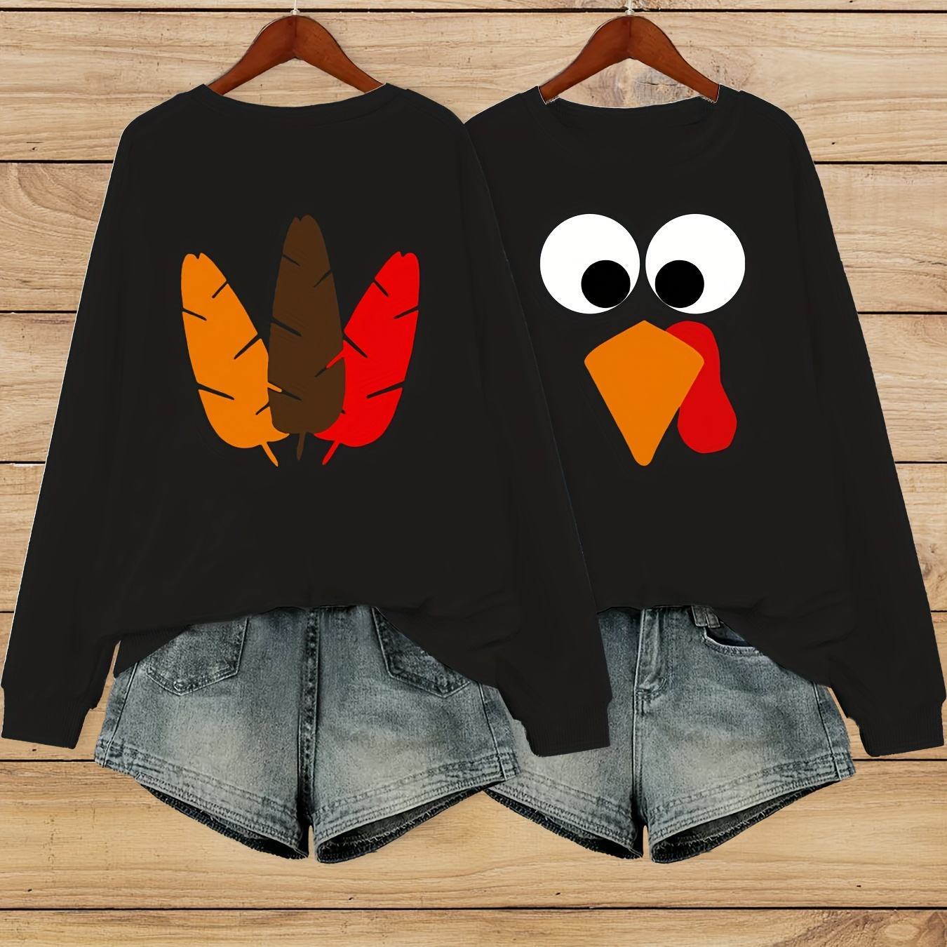 

Thanksgiving Cute Turkey Print Sweatshirt, Crew Neck Casual Sweatshirt For Fall & Spring, Women's Clothing