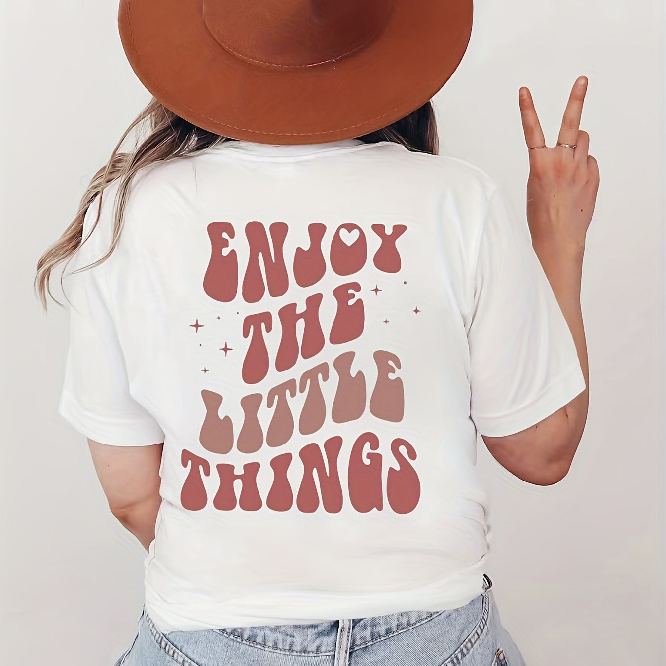 

Enjoy The Little Things Print Tee, Short Sleeve Summer Casual Top, Women's Clothing