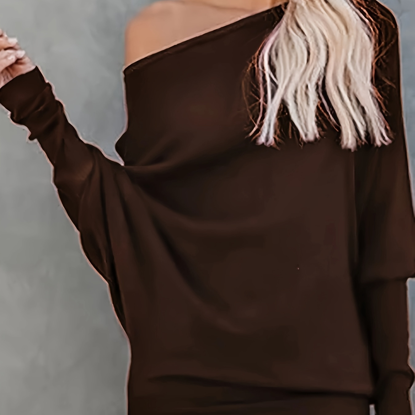 

Women's Elegant Solid Color Crew Neck Long Sleeve T-shirt, Polyester 90% Elastane 10%, Knit Fabric, Pleated Detail, Regular Length - Spring/summer Fashion Top