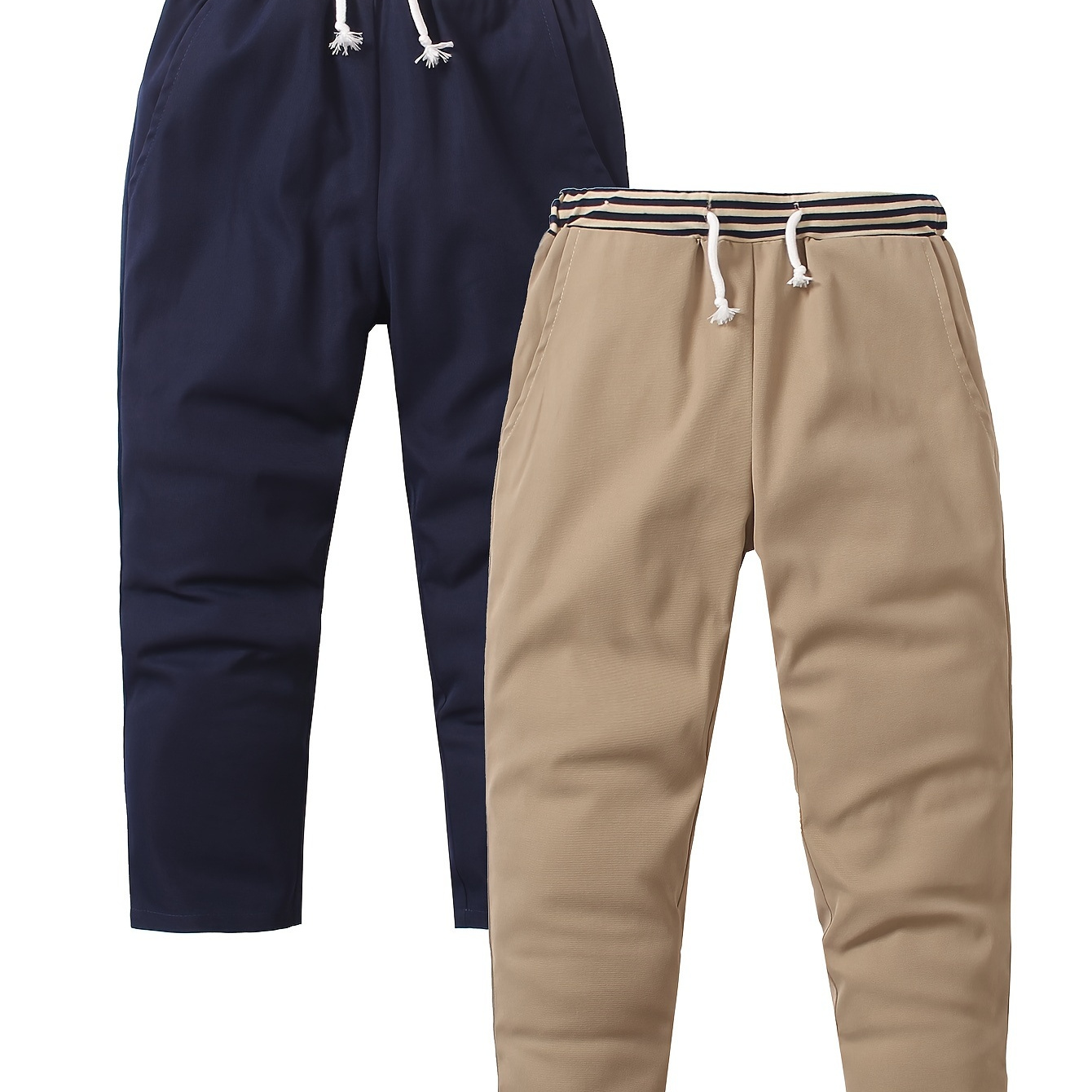 

Boys 2-pack Spring/autumn Athletic Woven Long Pants With Striped Waist And Pockets