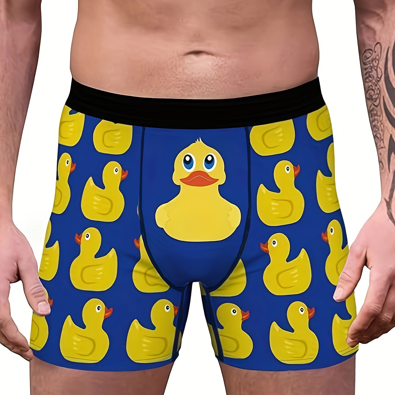 

Duck Print Men's Graphic Long Boxer Briefs Shorts, Breathable Comfy Quick Drying Stretchy Boxer Trunks, Sports Trunks, Swim Trunks For Beach Pool, Men's Novelty Underwear