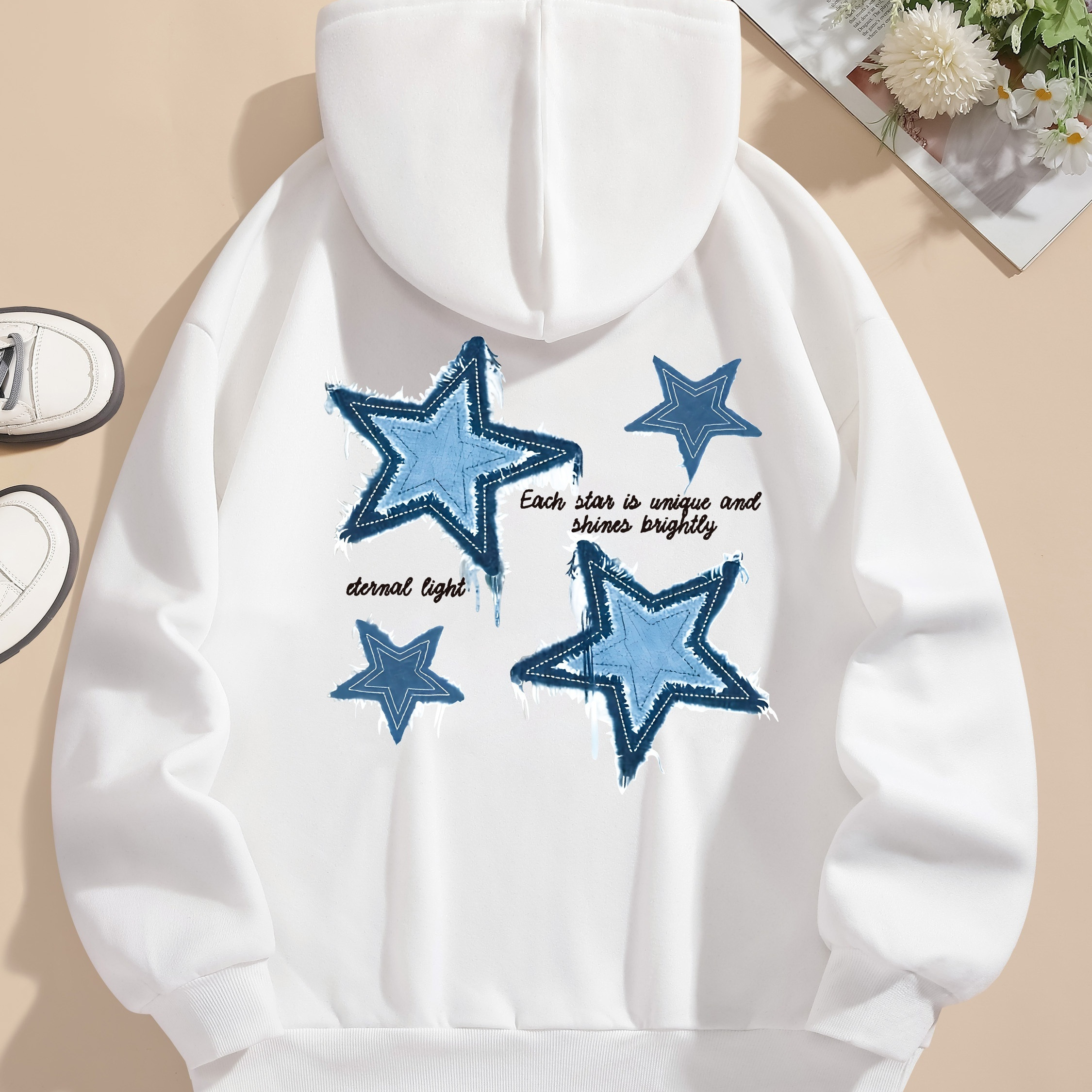 

Star Print Hoodie, Drawstring Casual Hooded Sweatshirt For Winter & Fall, Women's Clothing