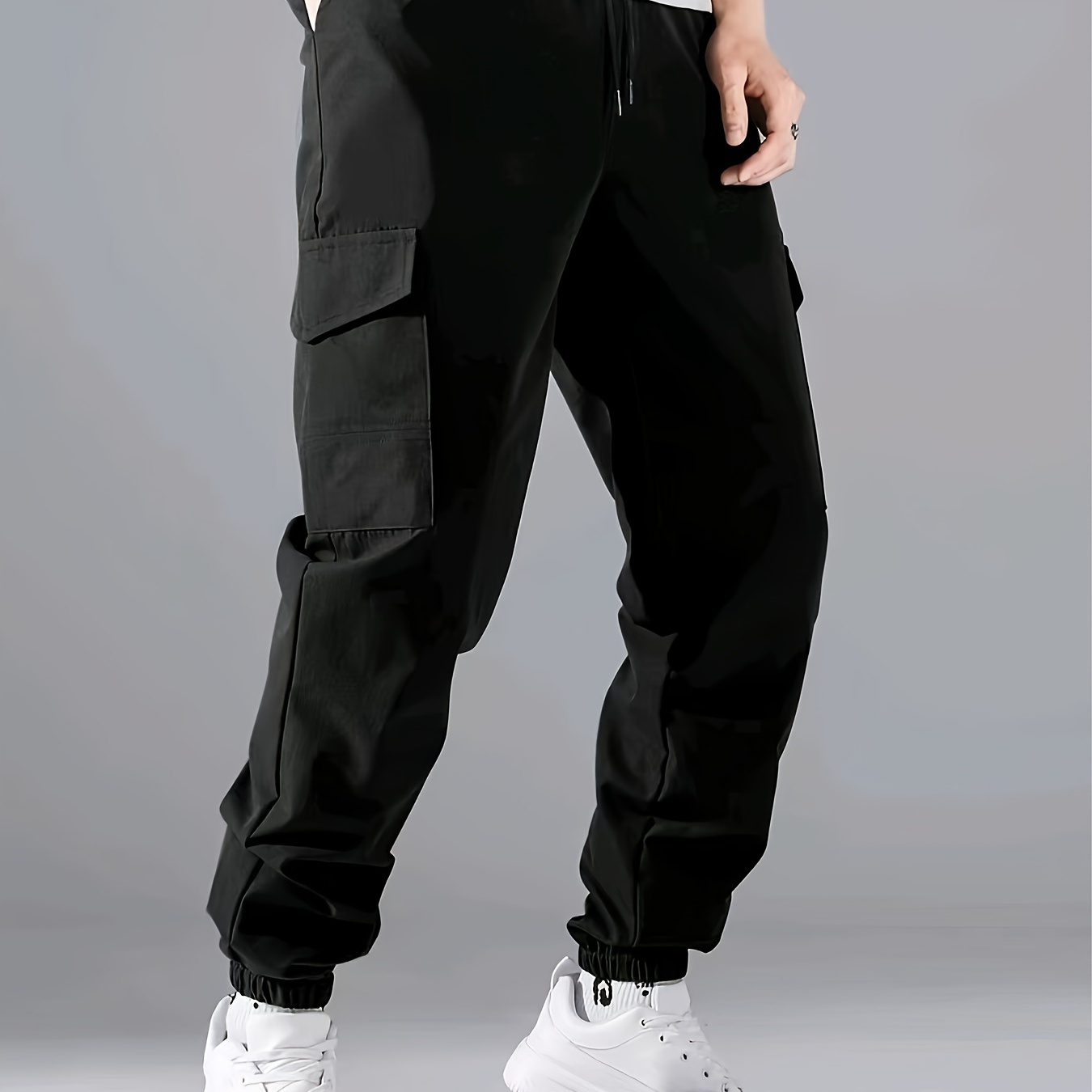 

Men's Casual Polyester Joggers, 100% Polyester, Solid Color, , Non-stretch Fabric, Regular Fit With Pockets, Woven, /m² - Comfortable Regular Length Trousers