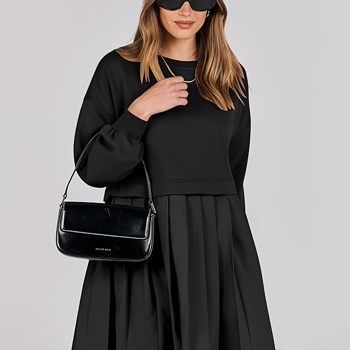 

Women Sweatshirts Oversized Long Sleeve Patchwork Pleated Fall Outfits