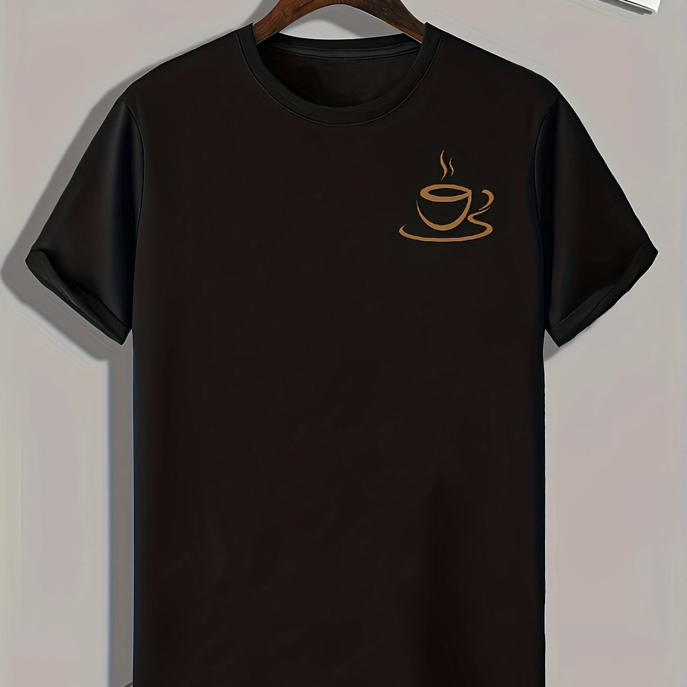 

Cup Of Coffee Print, Men's Trendy Comfy T-shirt, Active Slightly Stretch Breathable Tee For Outdoor Summer