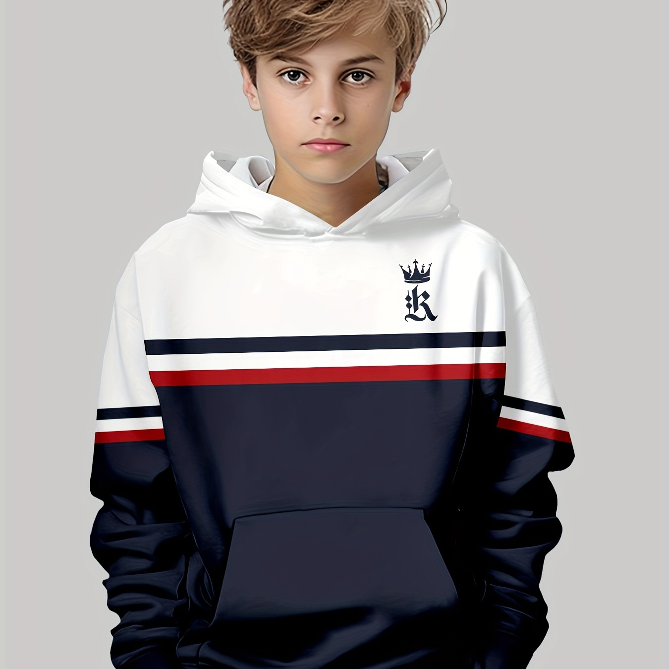 

Boys 3d Digital Print Colorblock Casual Long Sleeve Hoodies, Boys Sweatshirt For Spring Fall, Boys Hoodie Tops Outdoor