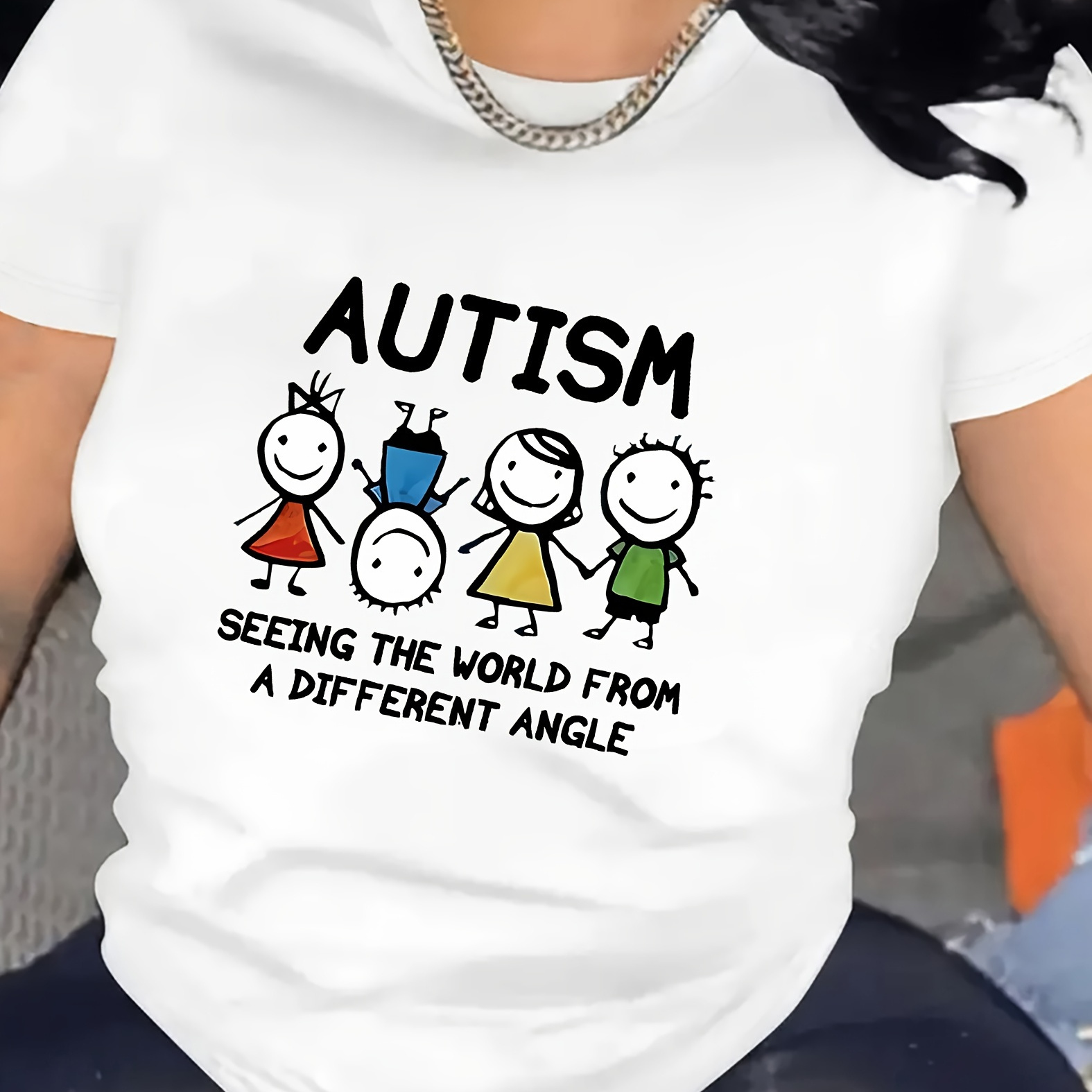 

Women's Knitted Crewneck Graphic T-, Polyester And , And , Autism ,