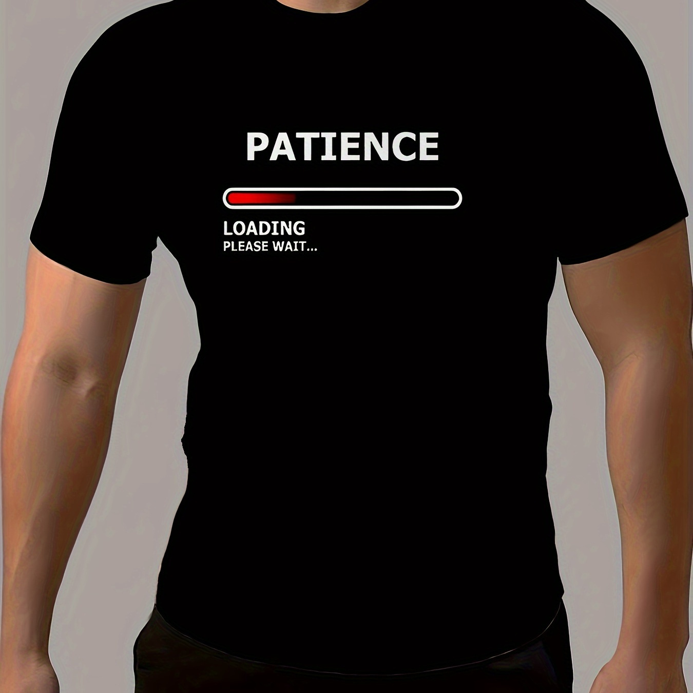 

Men's Patience Loading Illustration Pattern T-shirt, Crew Neck And Short Sleeve Tee, Casual And Stylish Tops For Summer Outdoors Leisurewear