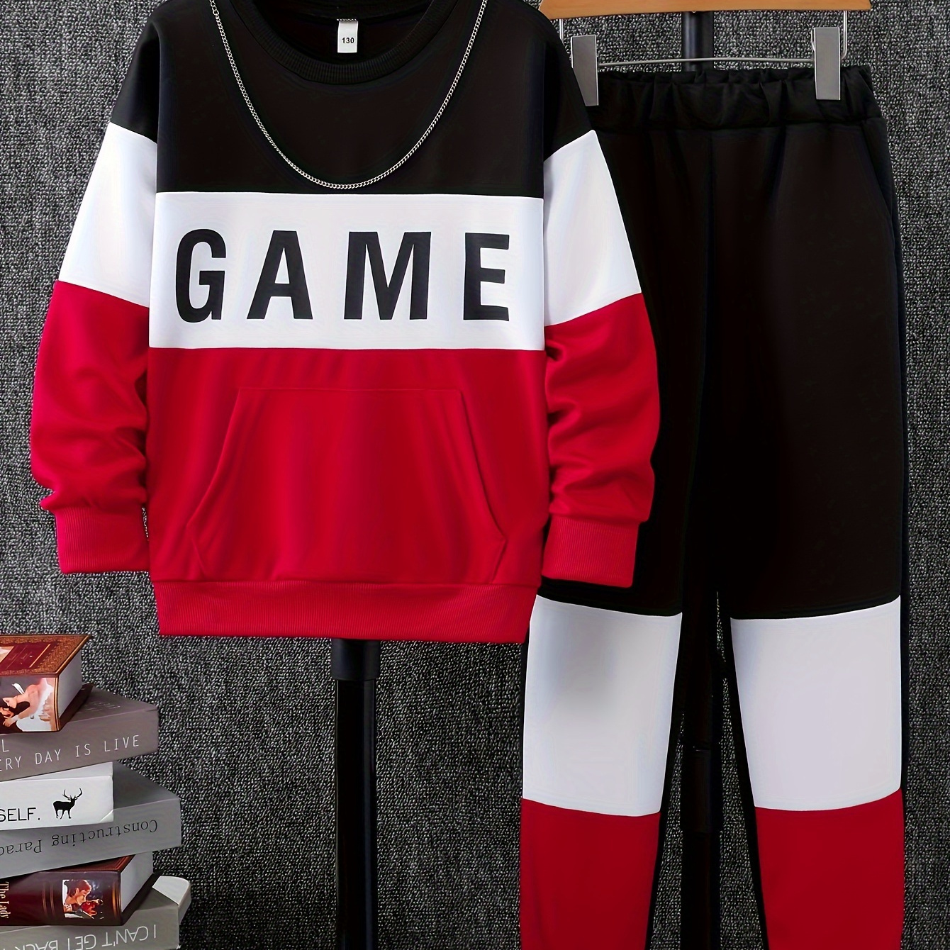 

2pcs Boy's 'game' Print Color Blocking Long Sleeve Sweatshirt + Pants, Co-ord Casual Comfy Set For Autumn And Winter As Gift