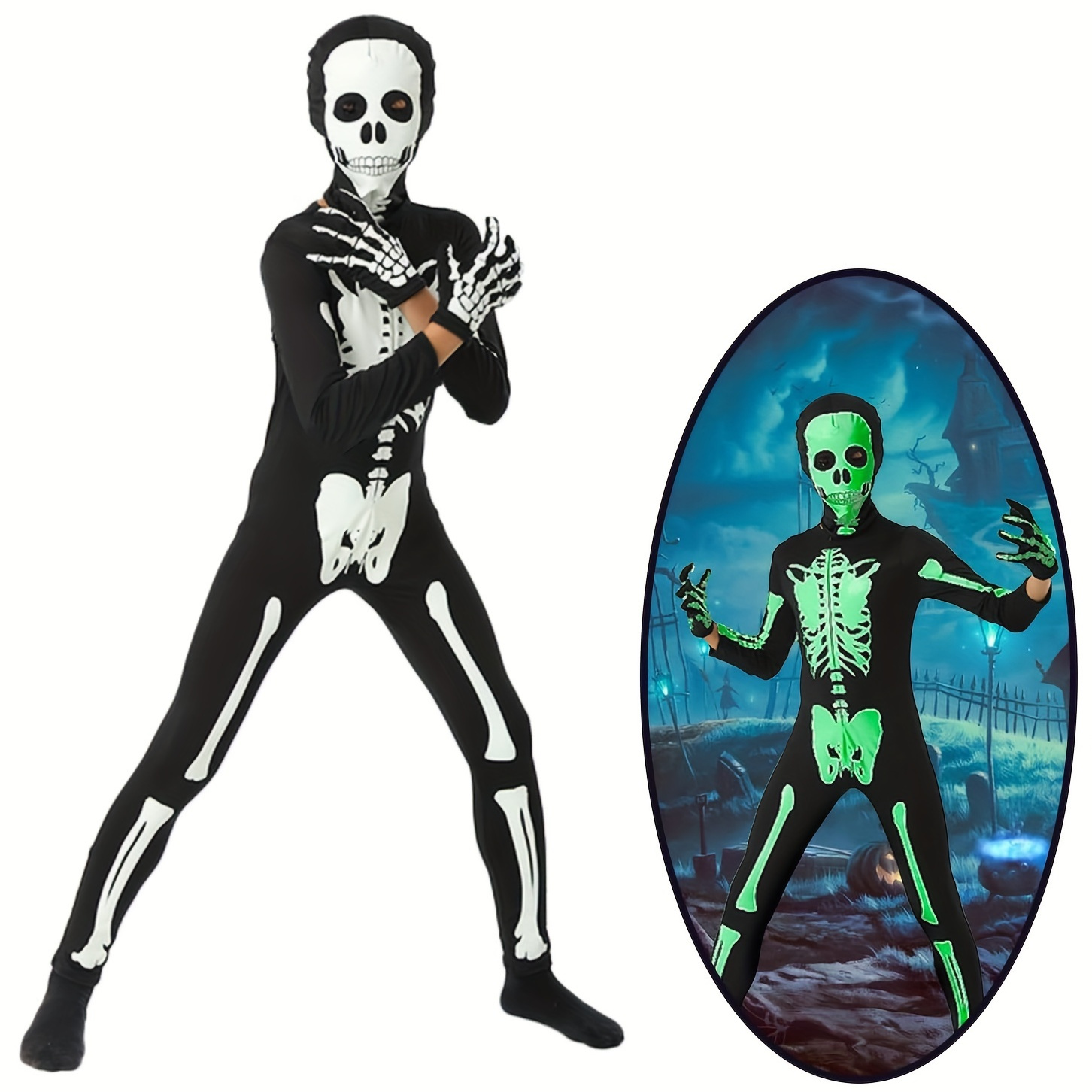 

Costume Glow In Dark, Skeleton Costume Bodysuit Jumpsuit - Outfits, Unisex, Kids