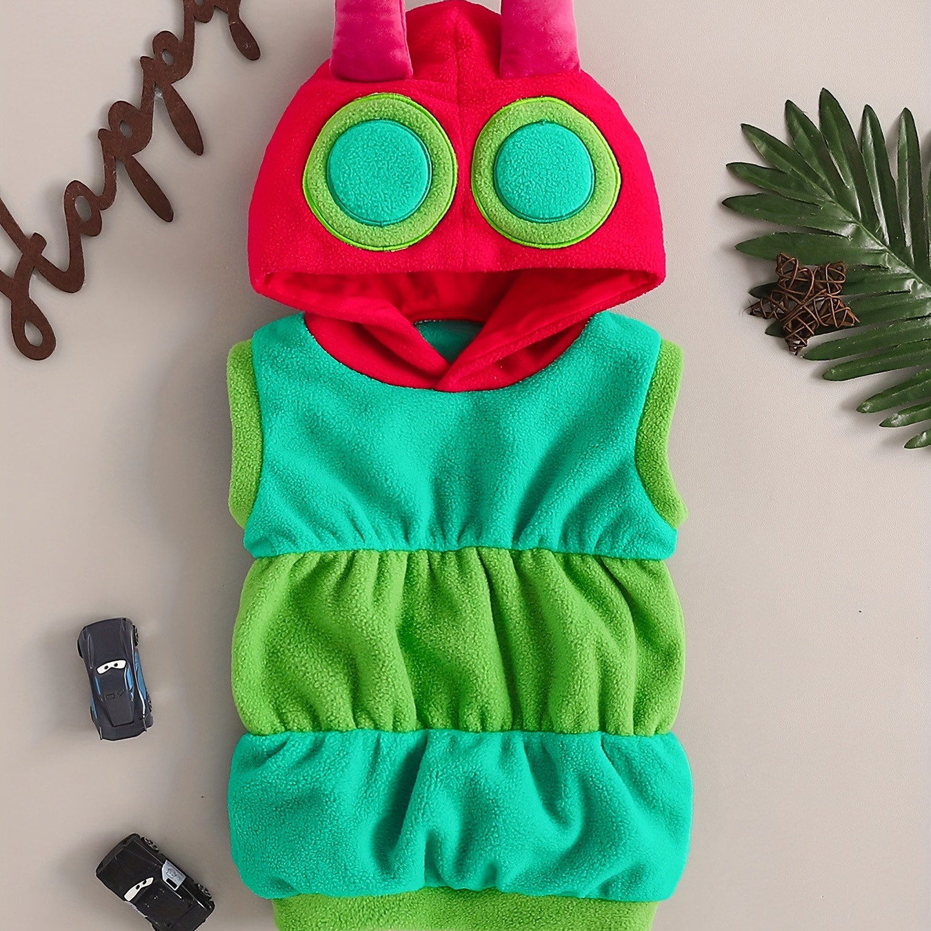 

Girls Cute Caterpillar Shapewear Hooded Vest, Cartoon Color Block Slight Stretch, For Spring And Fall