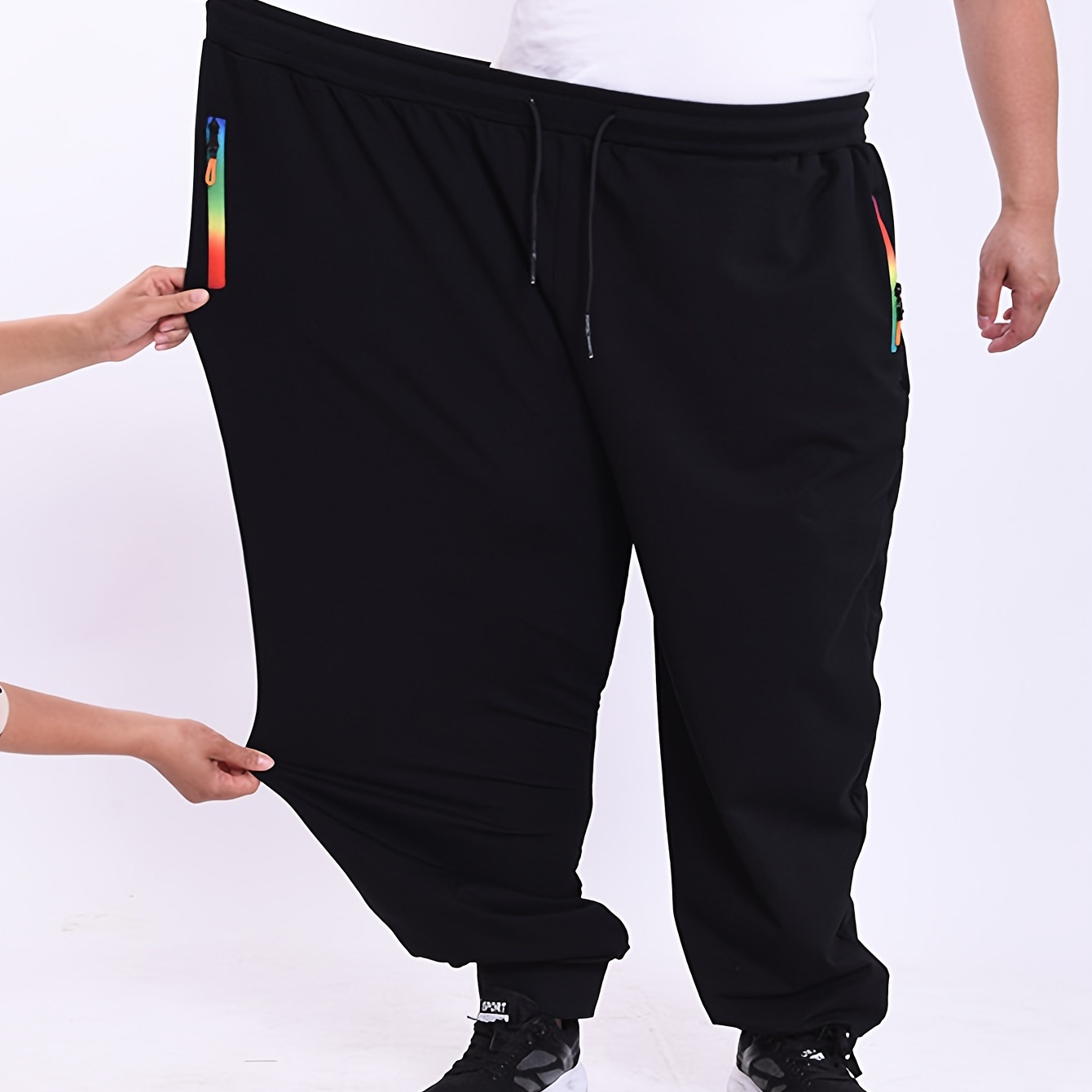 

Plus Size Men's Solid Loose Fit Joggers For Spring Fall, Trend Casual Outdoor Sports Trousers For Males