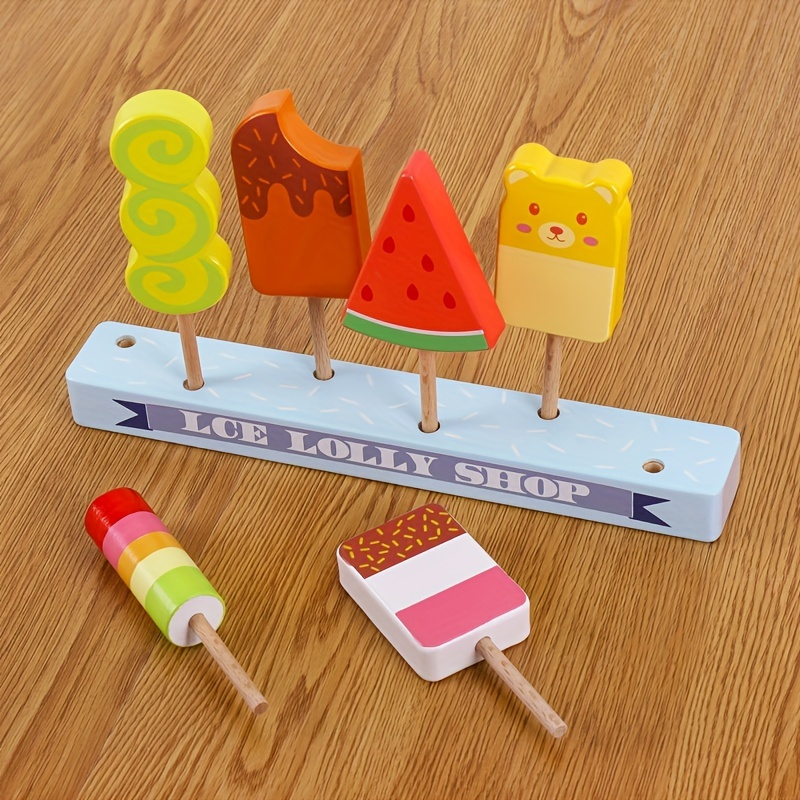 Ice Cream Counter Playset for Kids, Montessori Pretend Play Food Toys  Kitchen Accessories Wooden Popsicle Set with Scoop & Fake Cash,Ice Cream  Shop